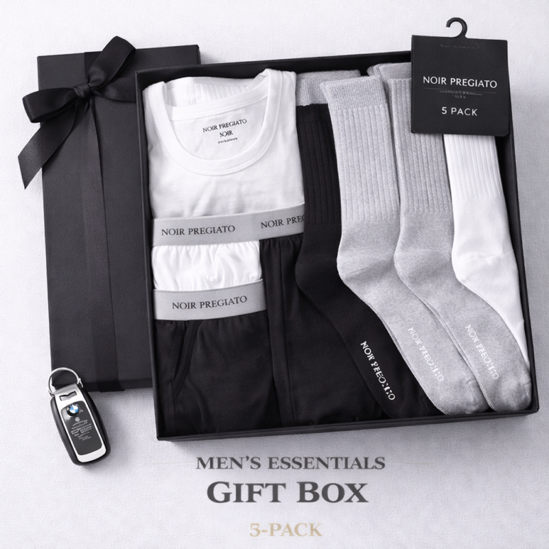 NOIR PREGIATO Mens Essentials Gift Box – Vest Brief Socks Combo